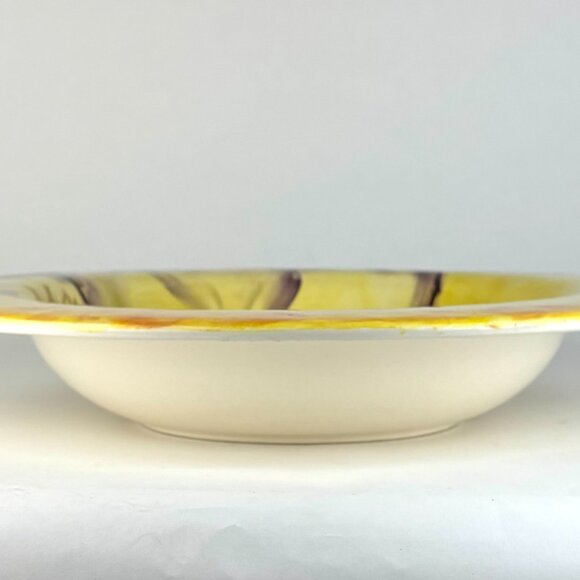 Large 16" Italian Pottery Barn Sappelle Yellow Bowl - Hand-Painted Eggplant - Picture 11 of 13